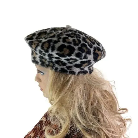 Ruggine Jacquard Knitted Faux Leopard Print French Beret‎ - Picture 5 of 8